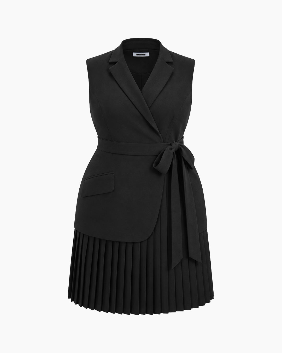 Wrap Lapel Pleated Mini Dress Curve and Plus in Classic Black
