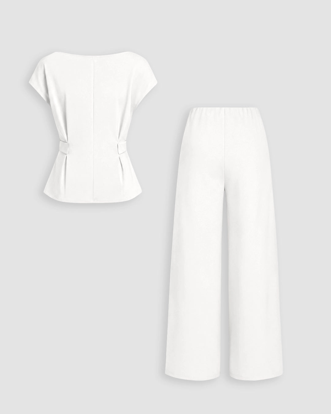Cap Sleeve Buckle Detail Top and Wide Leg Trousers Co-ord Set in Classic White