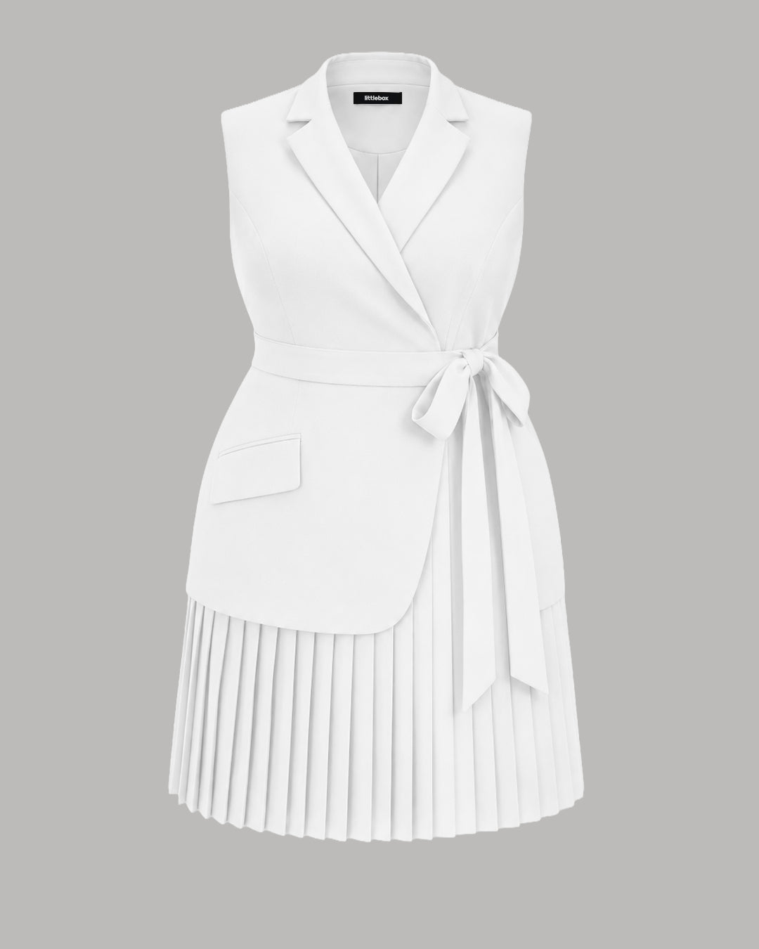 Wrap Lapel Pleated Mini Dress Curve and Plus in Classic White