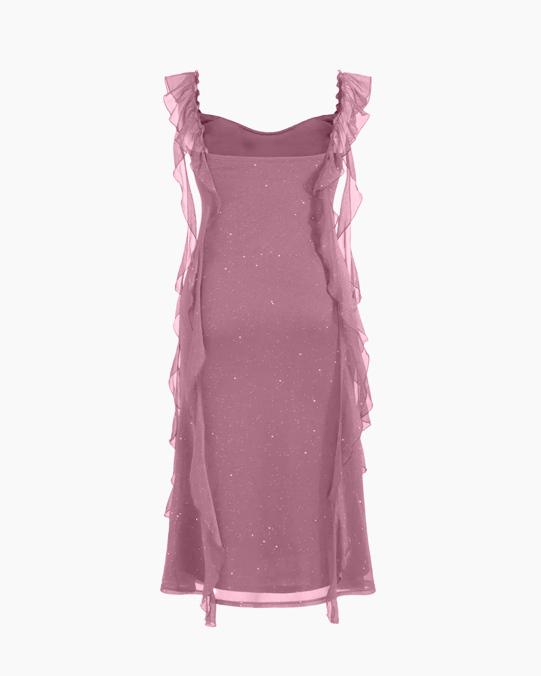 Ruched Ruffle Mesh Sleeveless Bodycon Midi Dress Curve and Plus in Dusty Pink