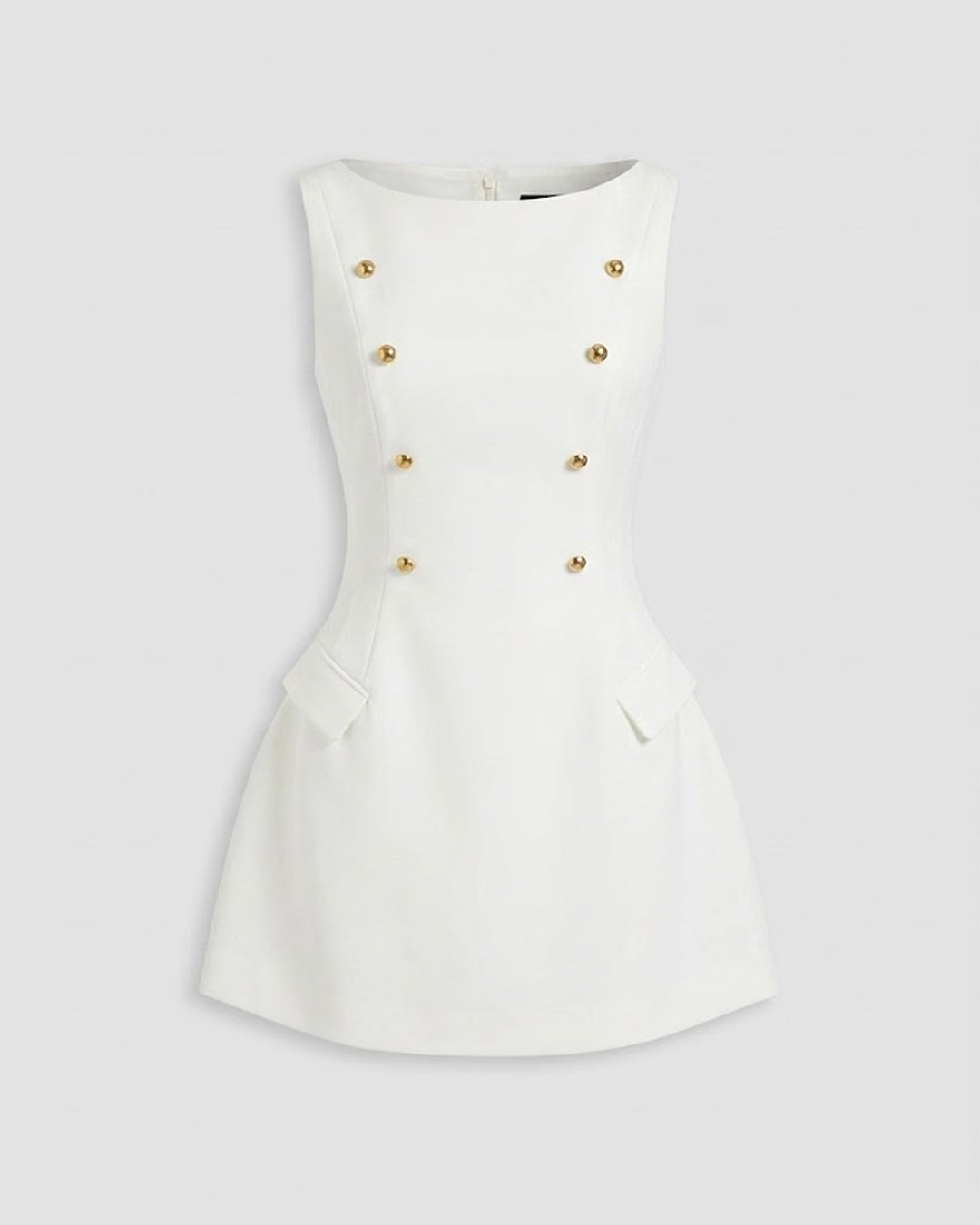 Button Detail Sleeveless Mini Dress in Classic White