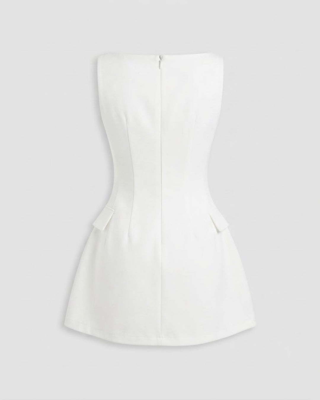 Button Detail Sleeveless Mini Dress in Classic White