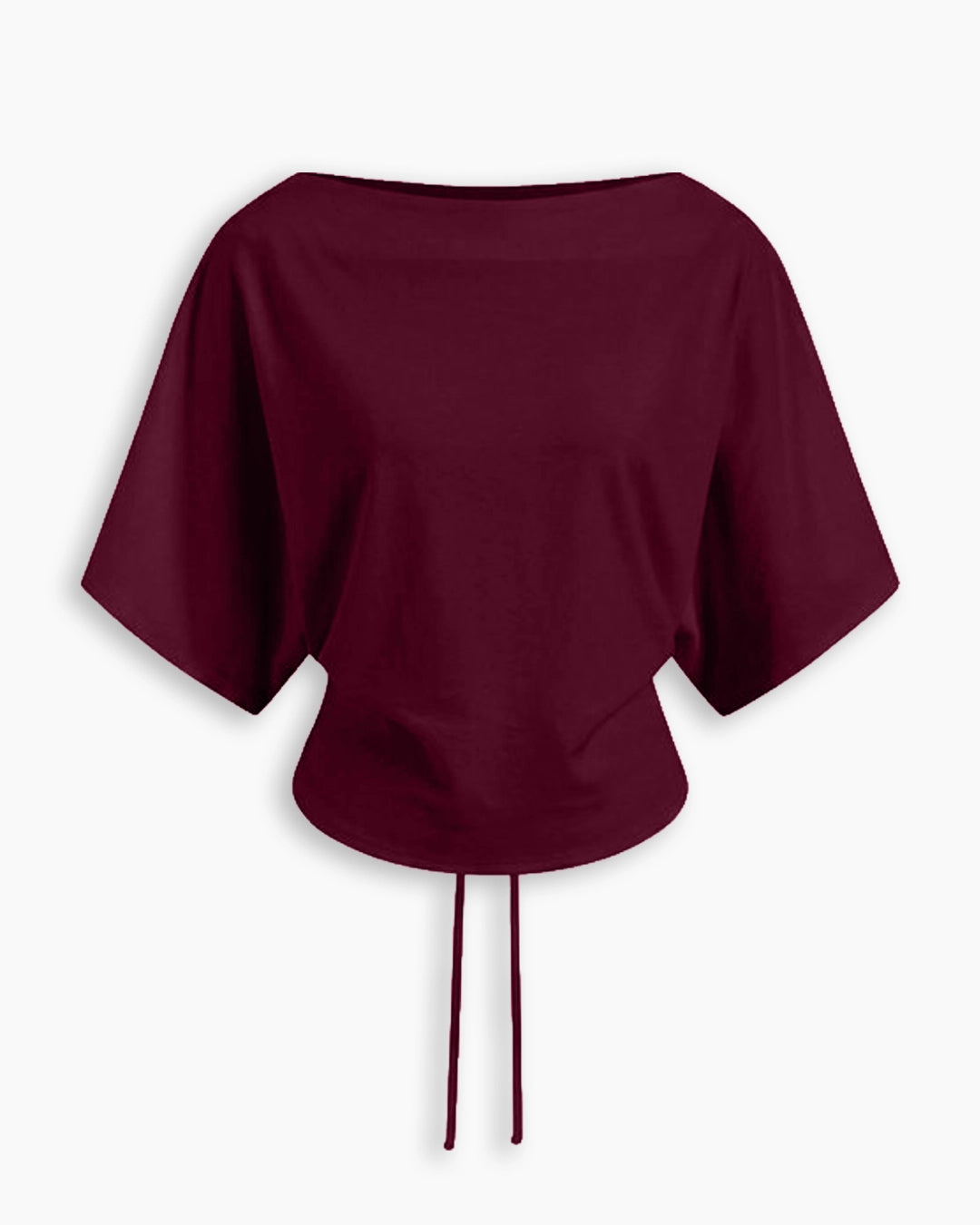 Boat Neck Batwing Sleeve Cinched Waist Top in Burgundy