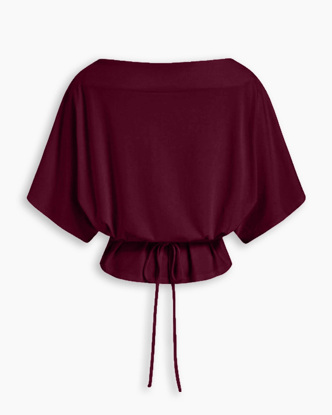Boat Neck Batwing Sleeve Cinched Waist Top in Burgundy