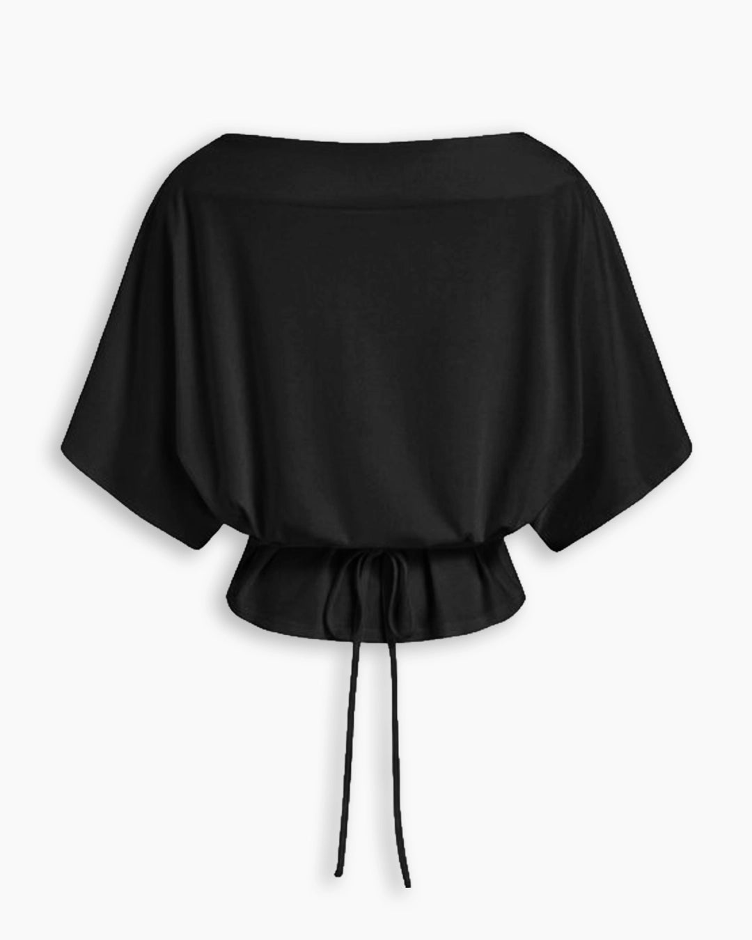 Boat Neck Batwing Sleeve Cinched Waist Top in Classic Black