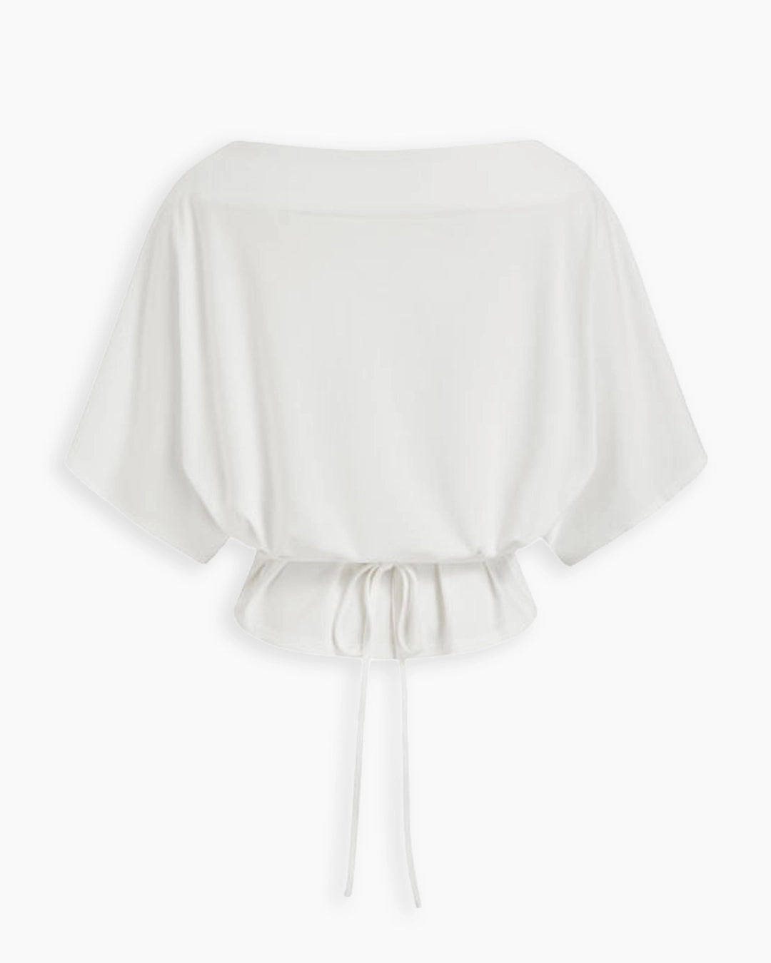 Boat Neck Batwing Sleeve Cinched Waist Top in Classic White