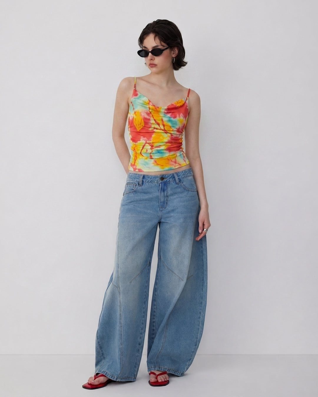 Abstract Print Cowl Neck Cami Top in Mustard Yellow and Multi