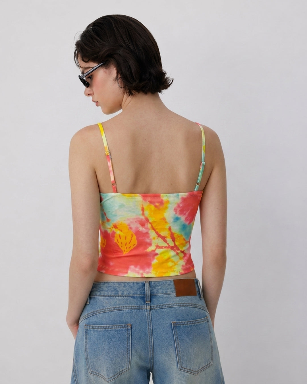 Abstract Print Cowl Neck Cami Top in Mustard Yellow and Multi