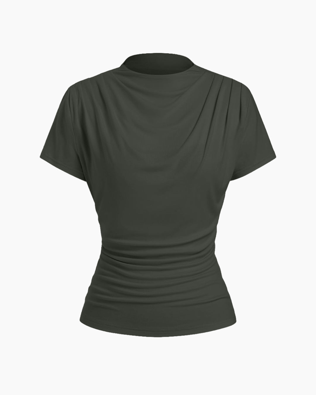 Draped Mock Neck Fitted Top in Dark Grey