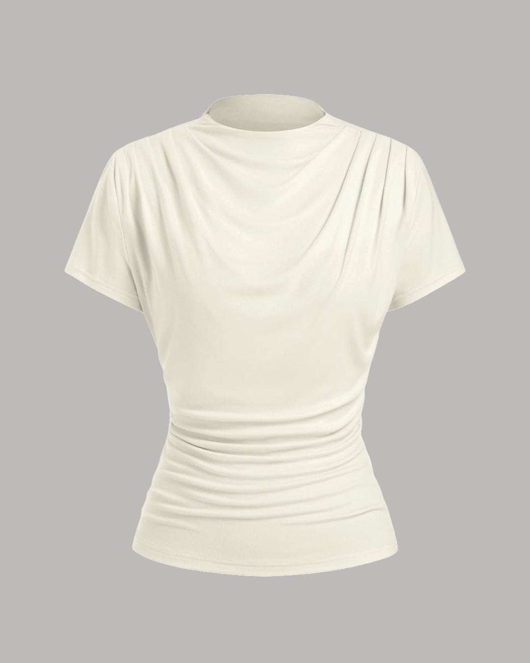 Draped Mock Neck Fitted Top in Off White