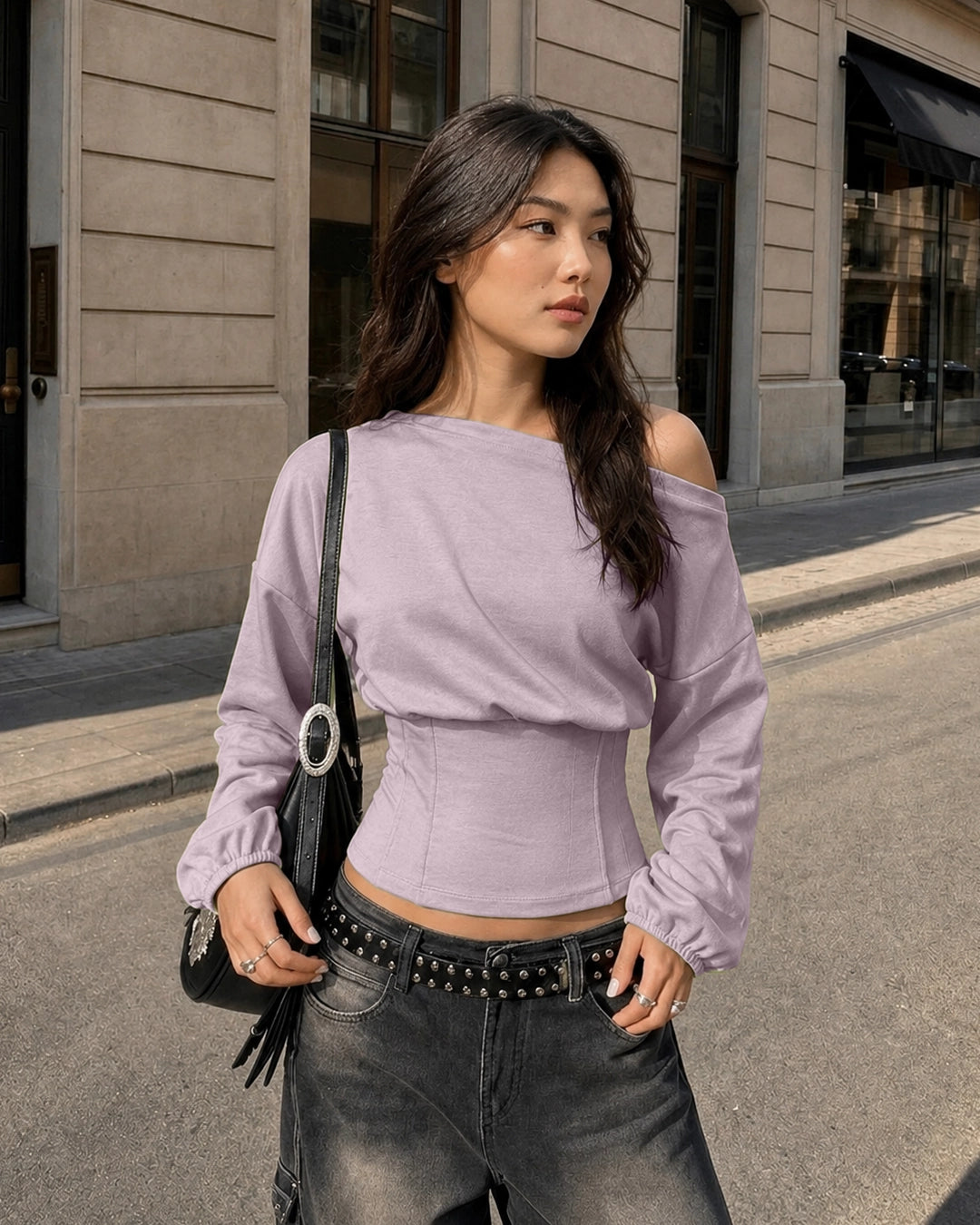 One Shoulder Corset Top in Lilac