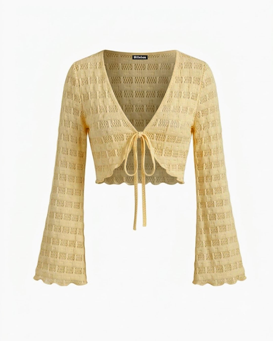 V Neck Tie Detail Crop Top in Mustard Yellow
