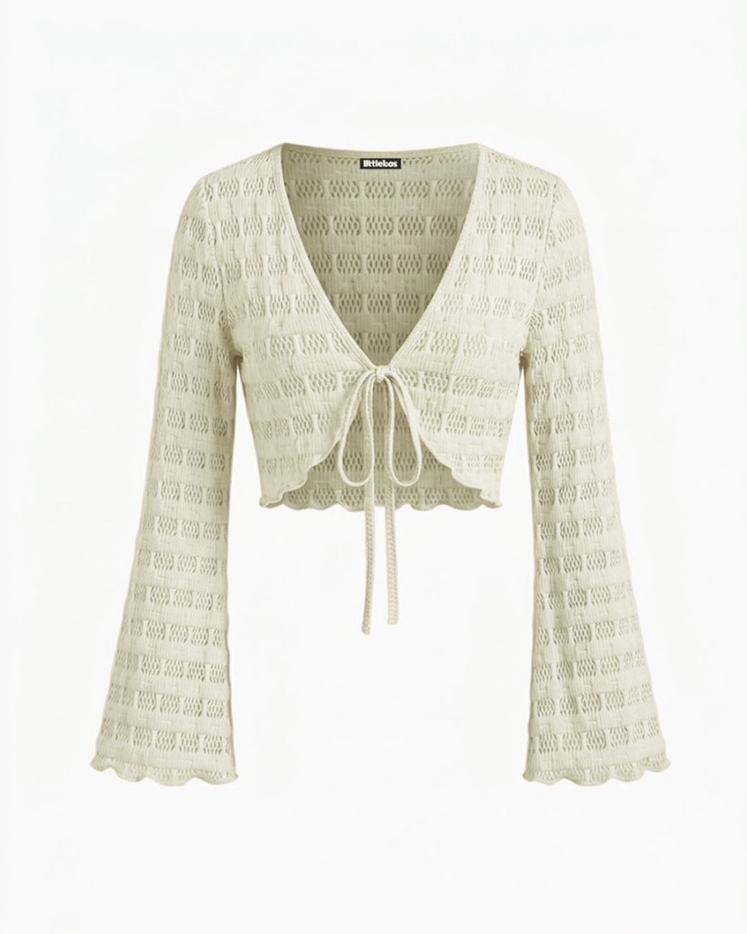 V Neck Tie Detail Crop Top in Sand Beige