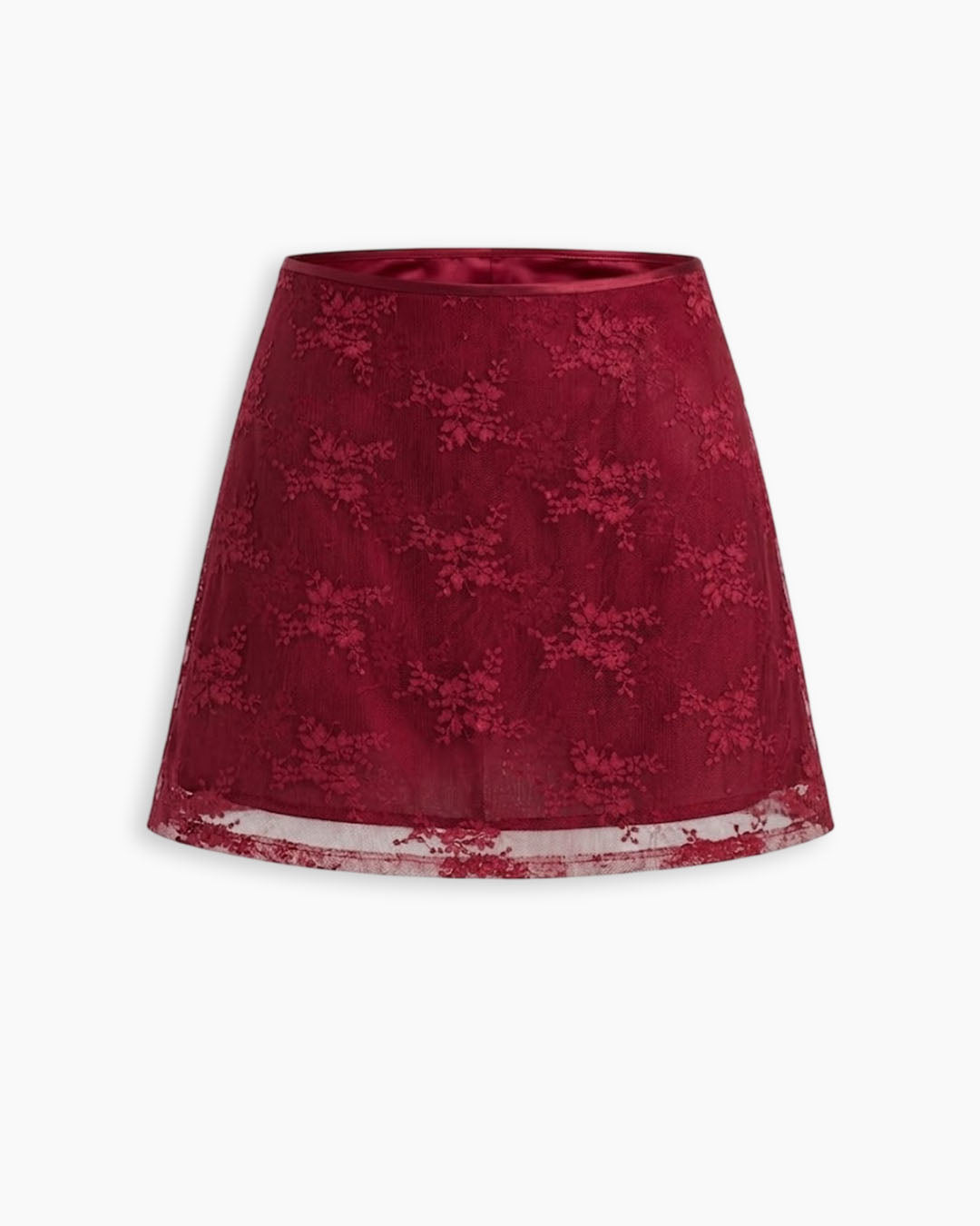 Lace-Trim A-Line Mini Skirt in Merlot