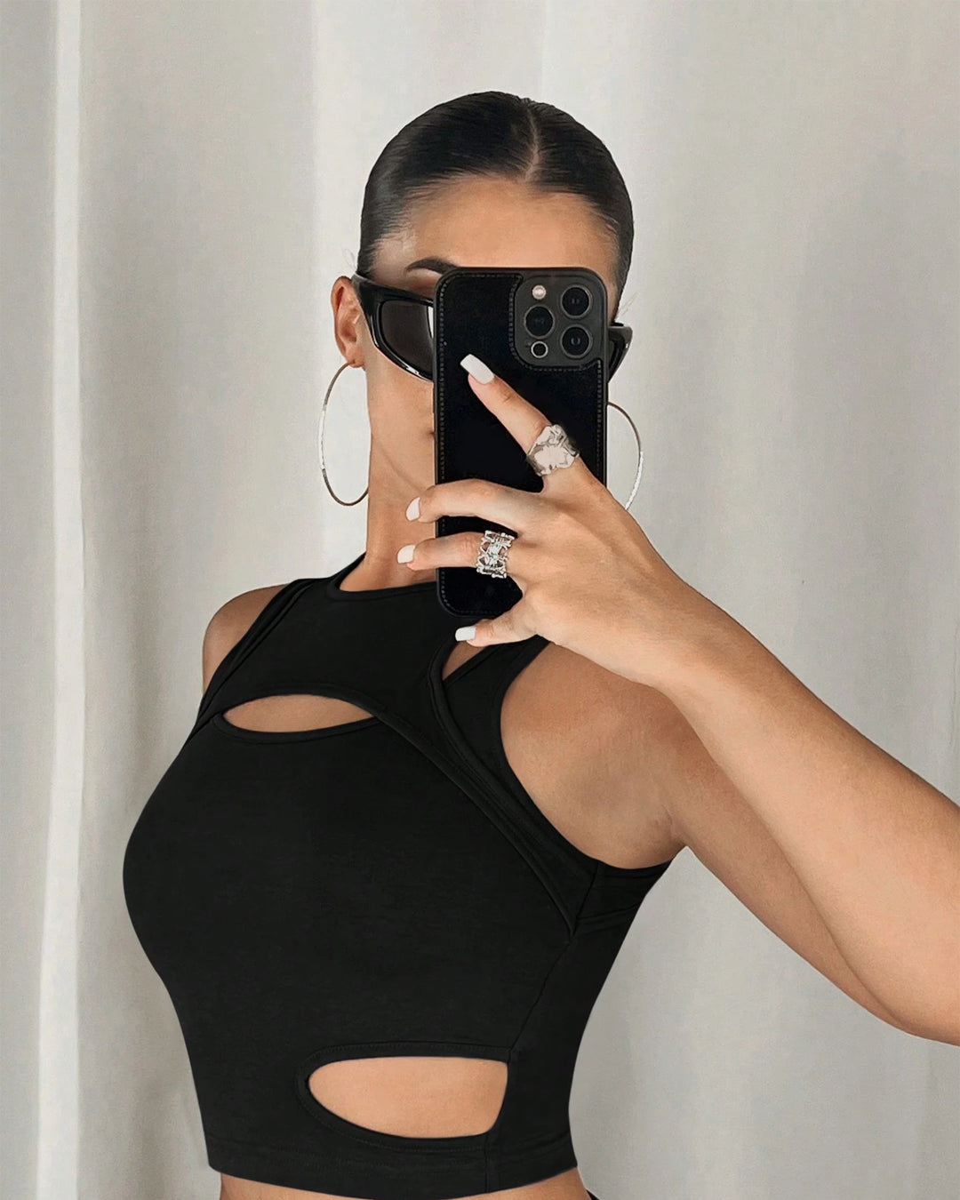 Cut Out Sleeveless Crop Top in Classic Black