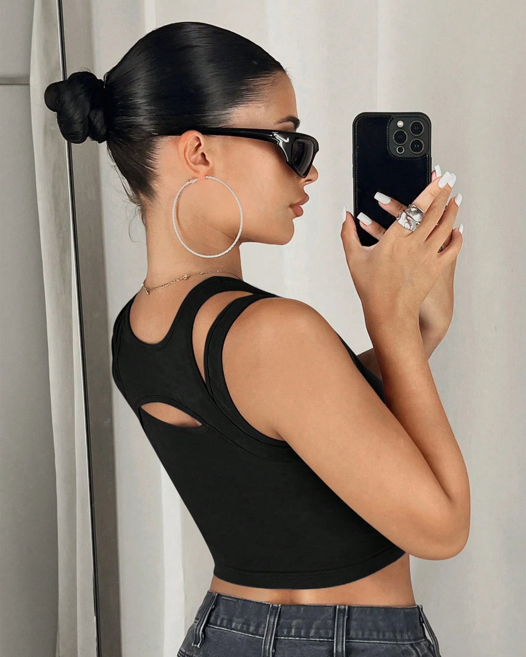 Cut Out Sleeveless Crop Top in Classic Black