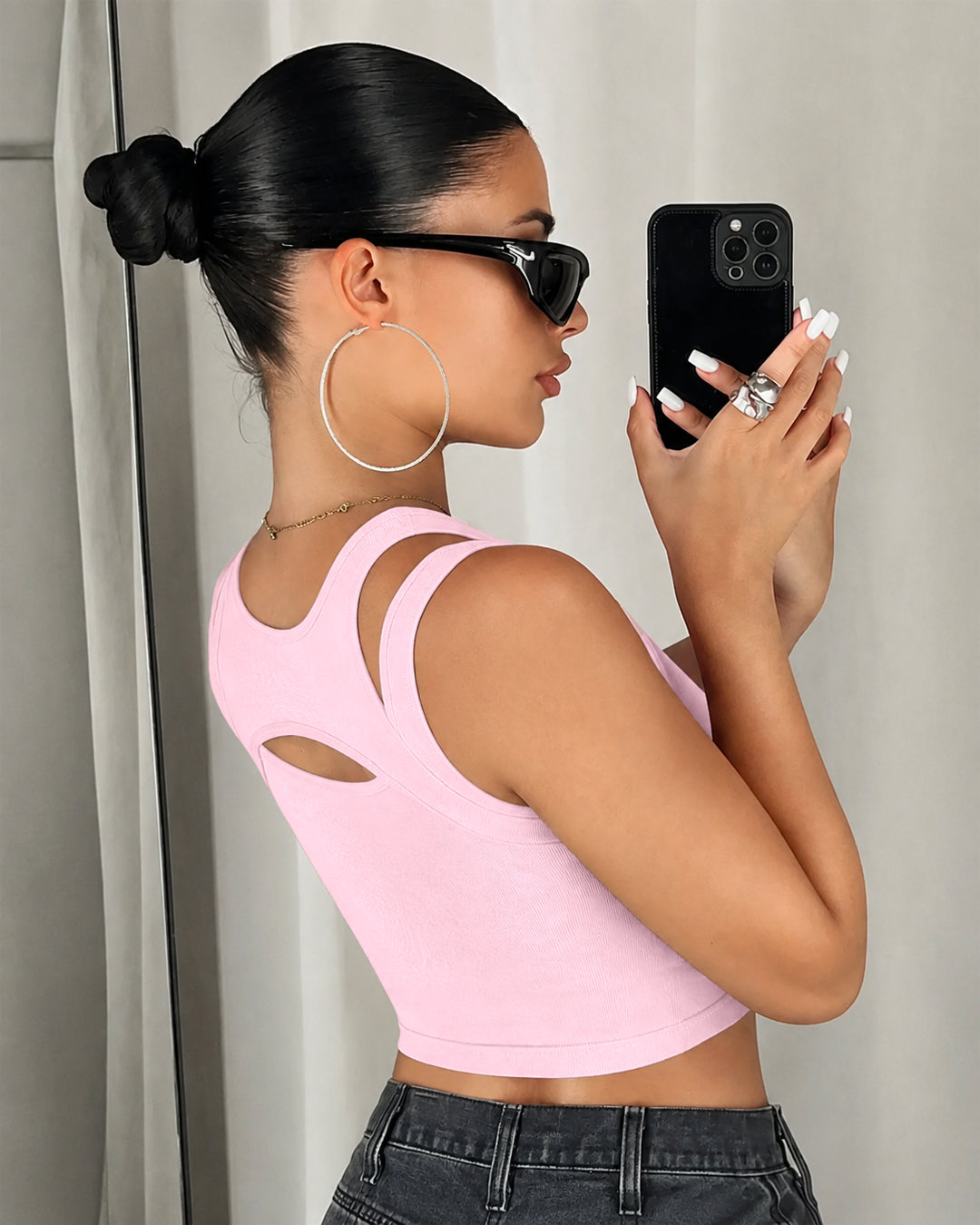 Cut Out Sleeveless Crop Top in Baby Pink