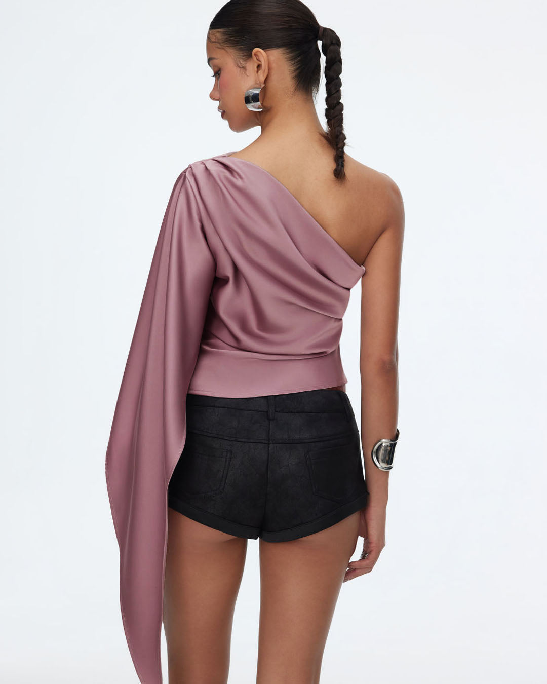 One Shoulder Drape Sleeve Top in Dusty Pink