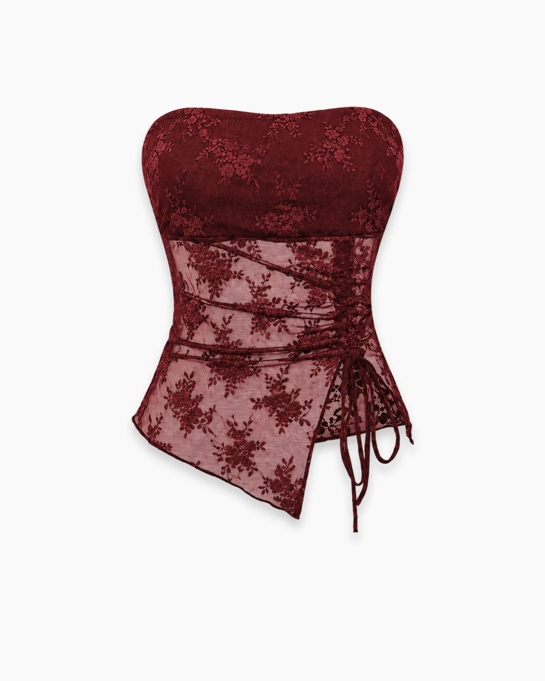 Mesh Asymmetrical Corset Top in Cherry Red