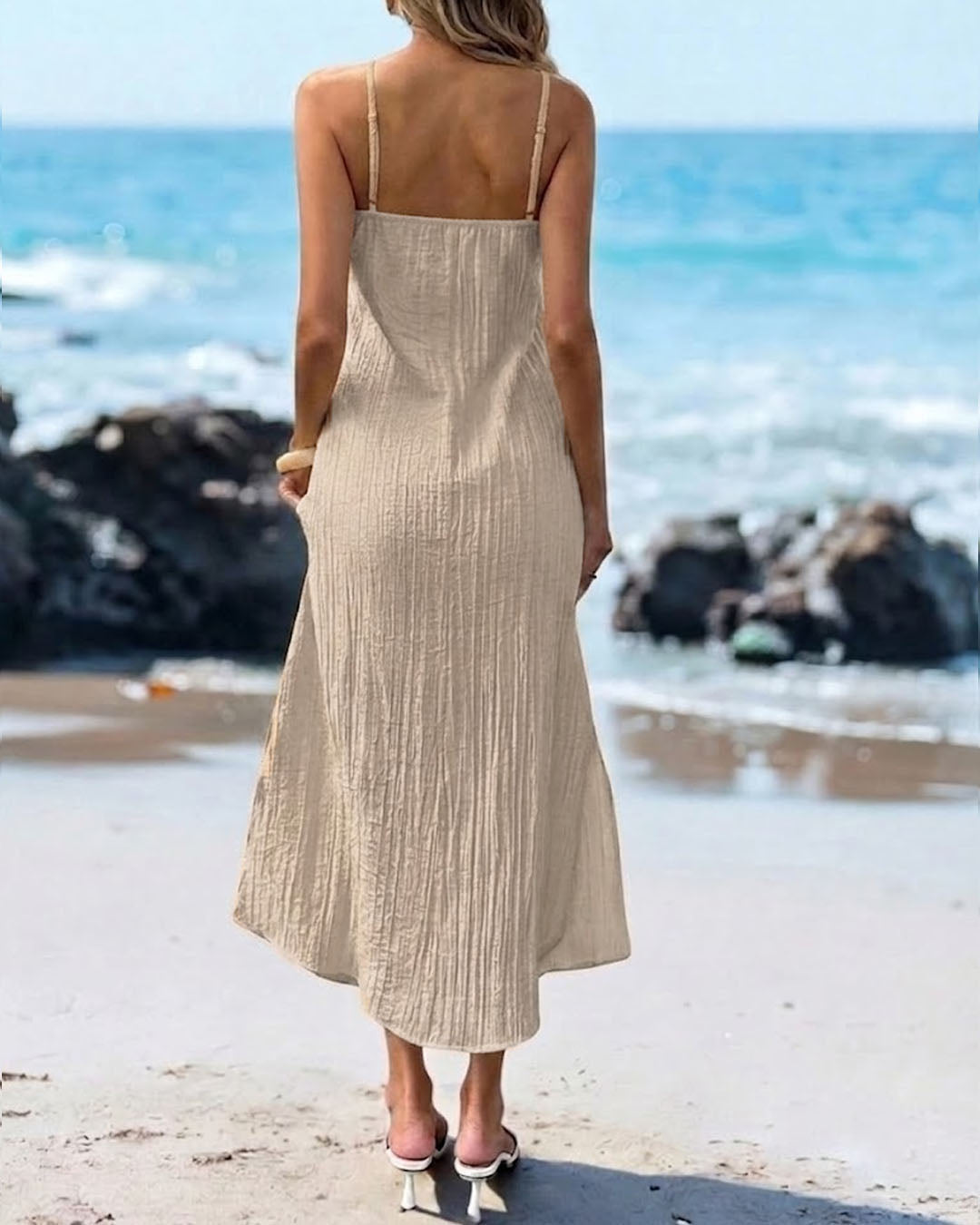 Solid Halter Maxi Dress in Off White