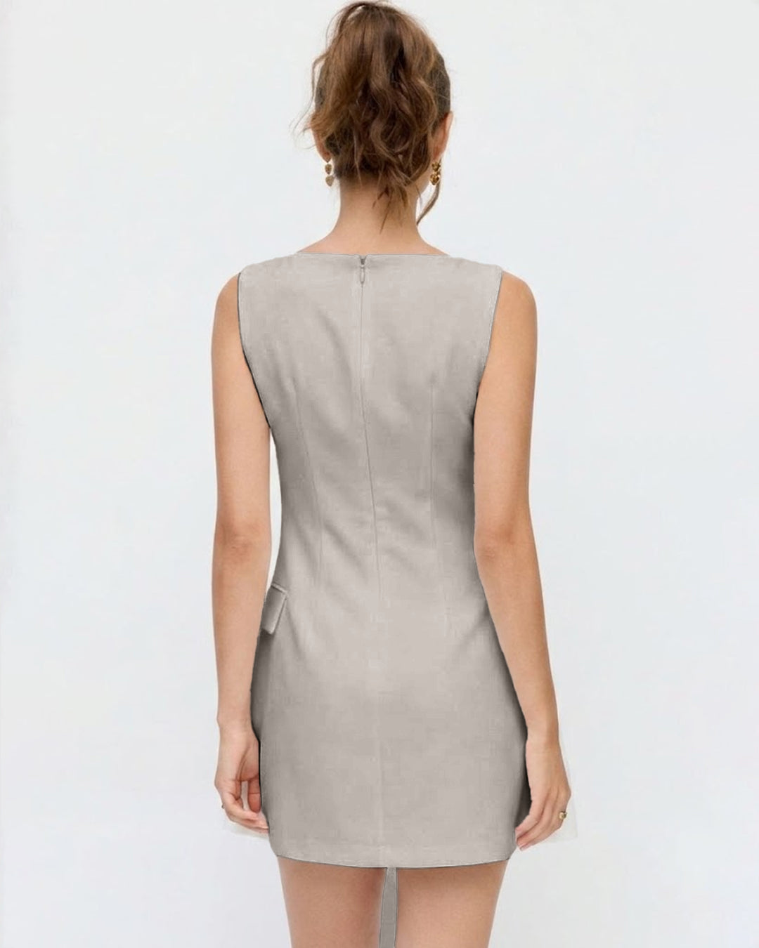 Button Detail Sleeveless Mini Dress in Light Grey