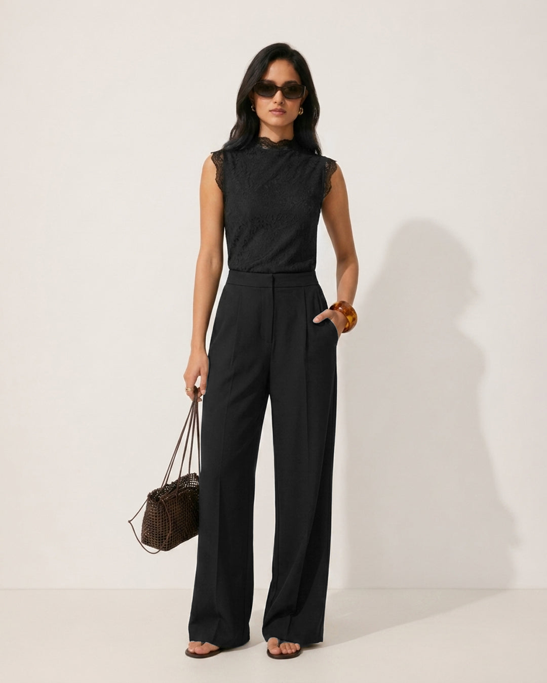 Floral Mock Neck Jumpsuit in Classic Black