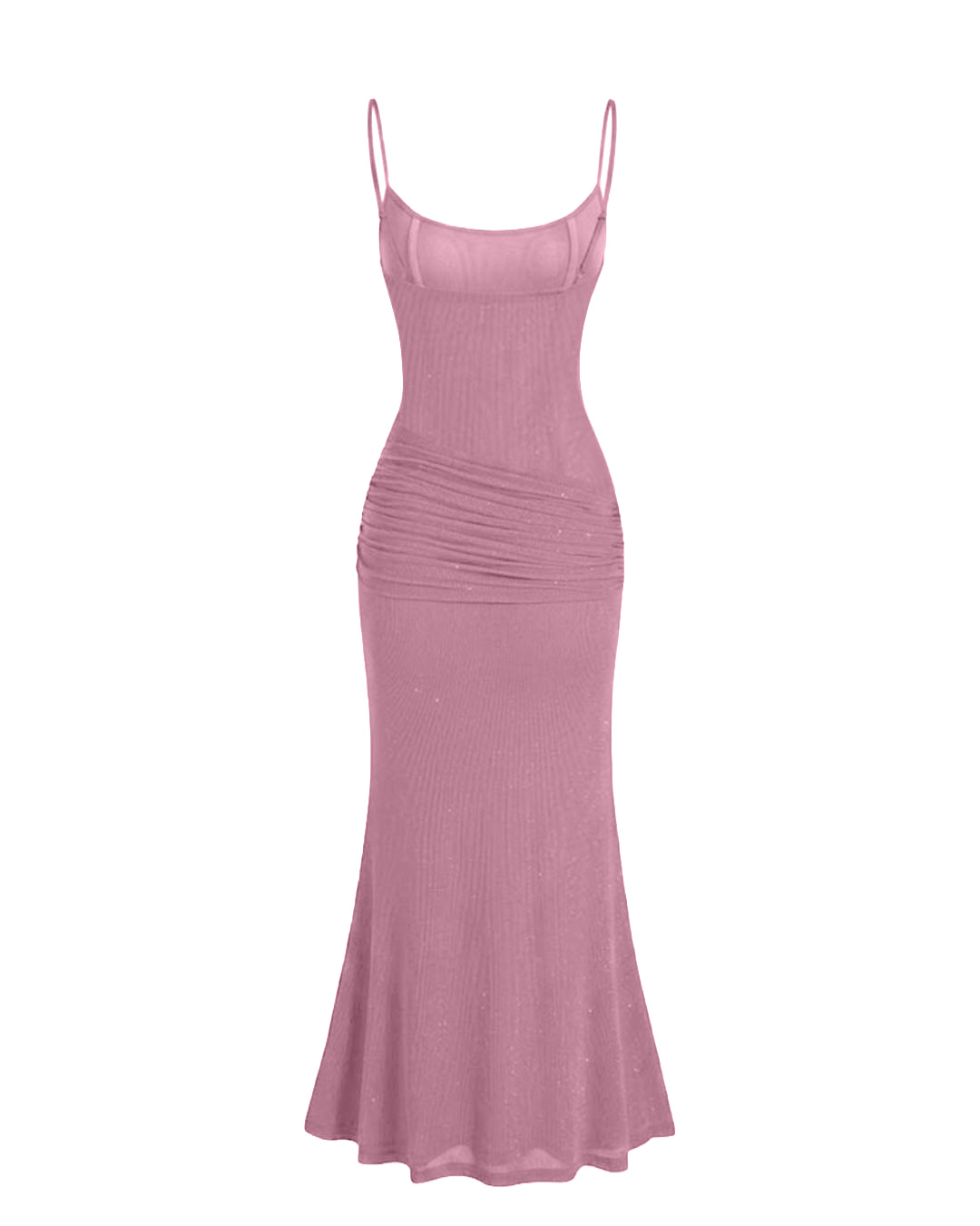Ruched Mermaid Maxi Dress in Powder Pink