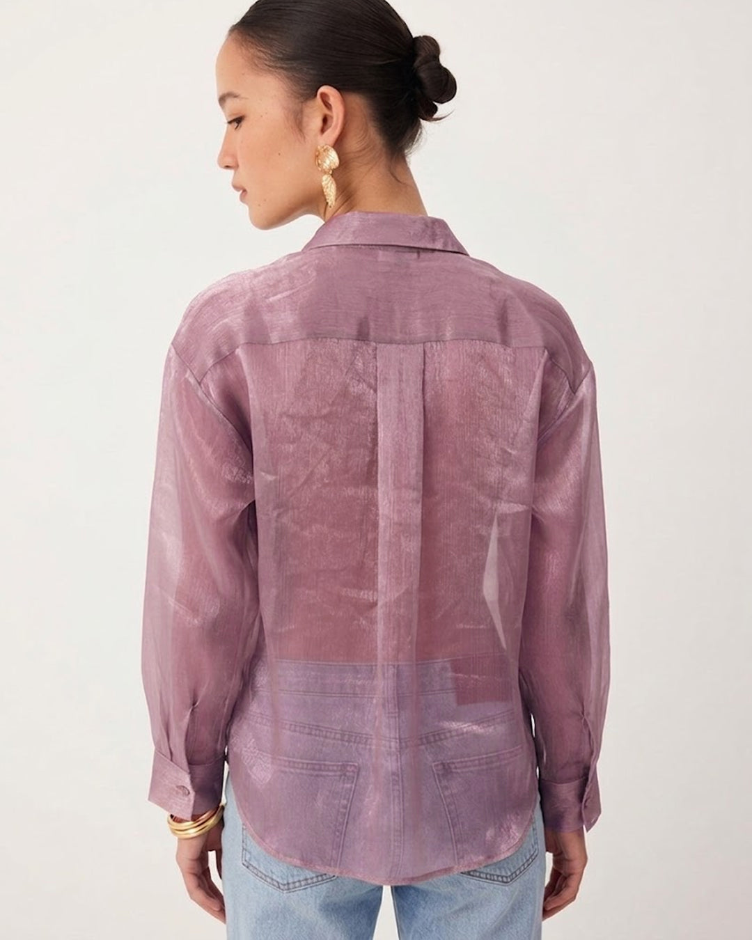 Sheer Crinkle Button Front Shirt in Lilac
