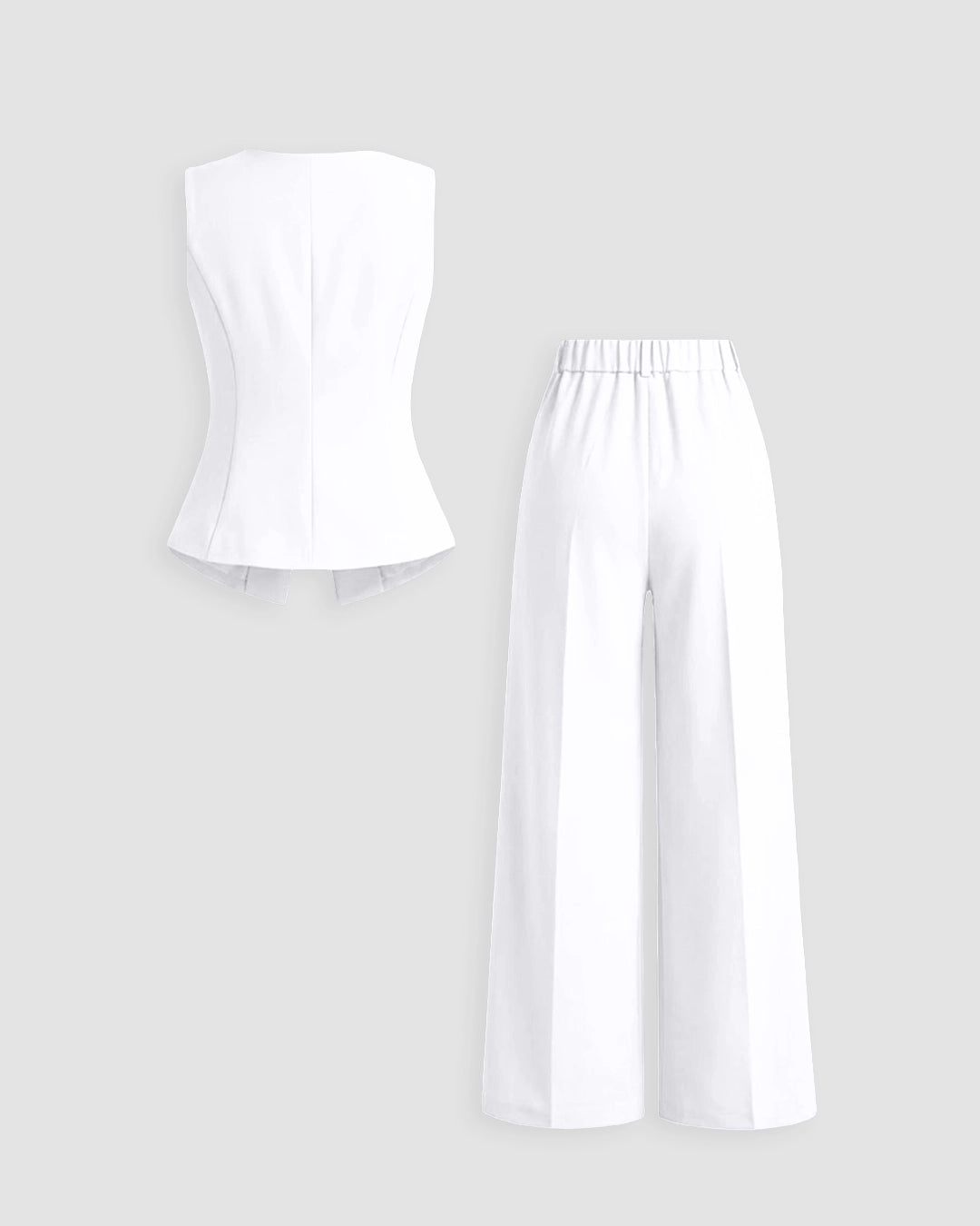 Sleeveless Golden Buttons Top And Flowy Wide-Leg Pants Set in Classic White