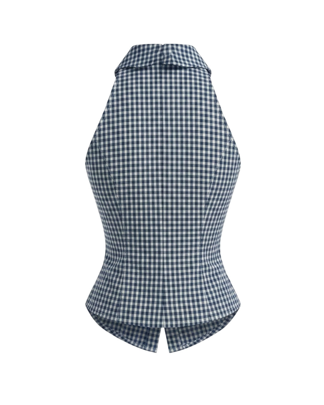 Checkered Collared Button Down Halter Top in Pageant Blue and Classic White