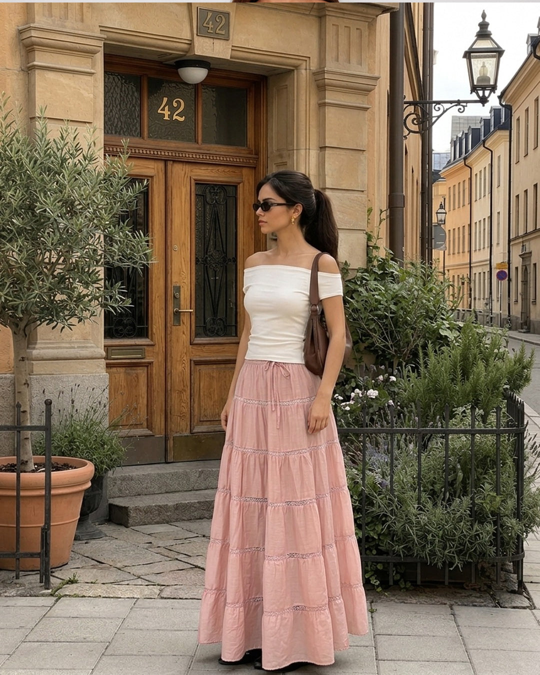 Tiered Maxi Skirt in Dusty Pink