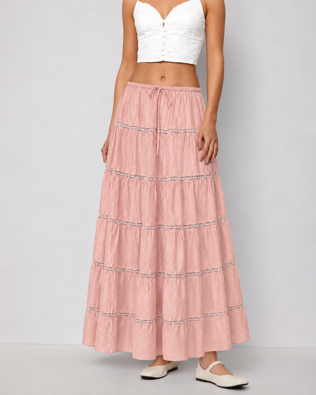 Tiered Maxi Skirt in Dusty Pink