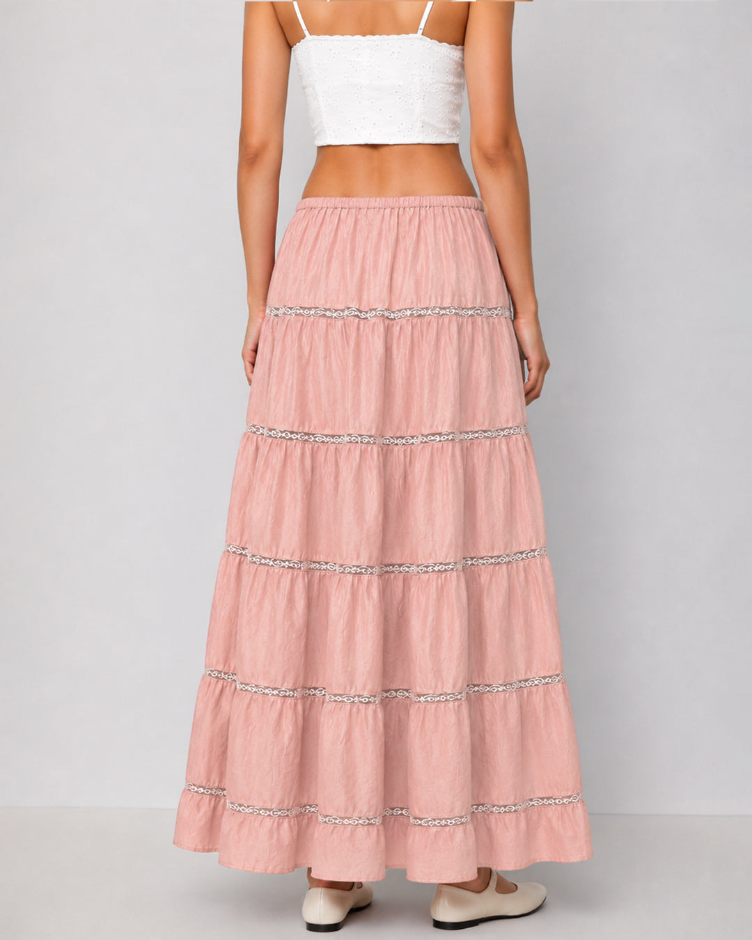 Tiered Maxi Skirt in Dusty Pink