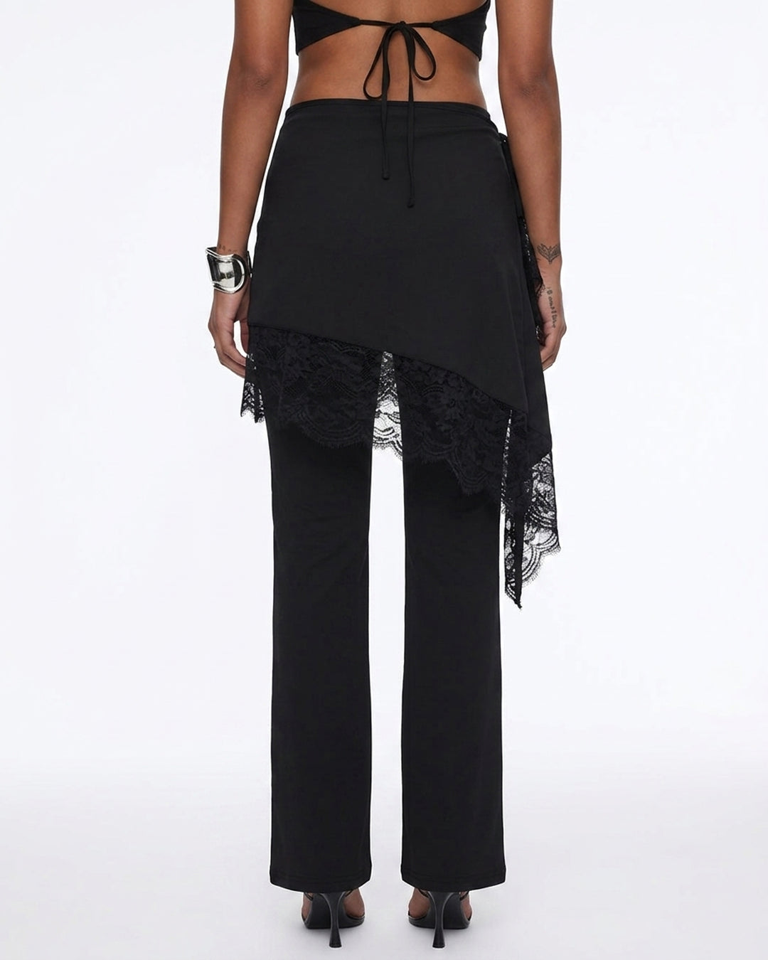 High Waist overlay Wide Leg Trousers in Classic Black