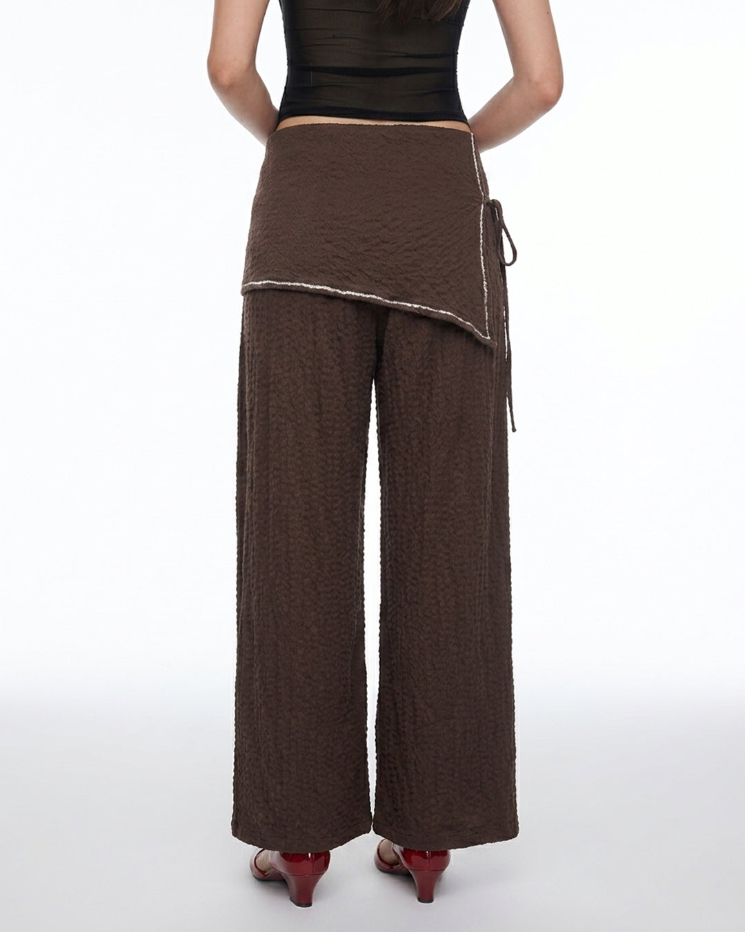 Asymmetric Overlay Wide Leg Pants in Espresso Brown