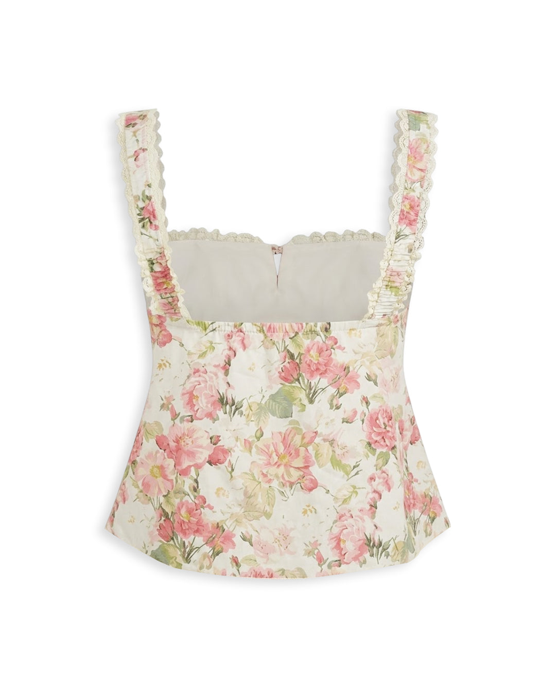 Floral Lace Trim Tie Front Cami Top in Pearl White