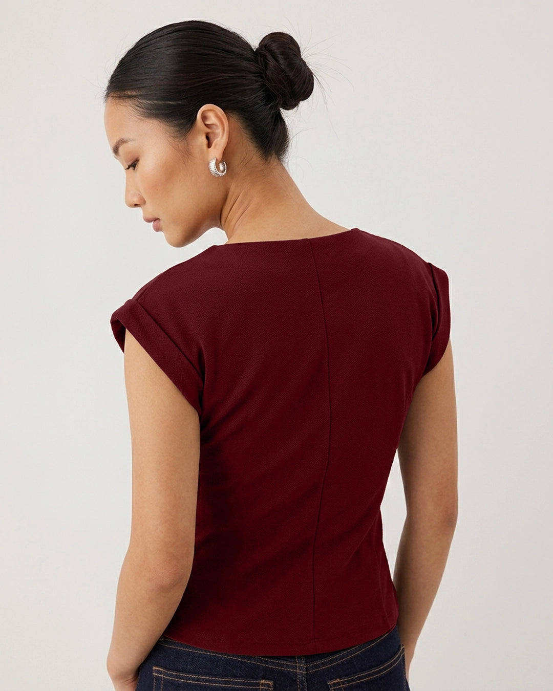 Asymmetric Wrap Waist Sleeveless Top in Merlot