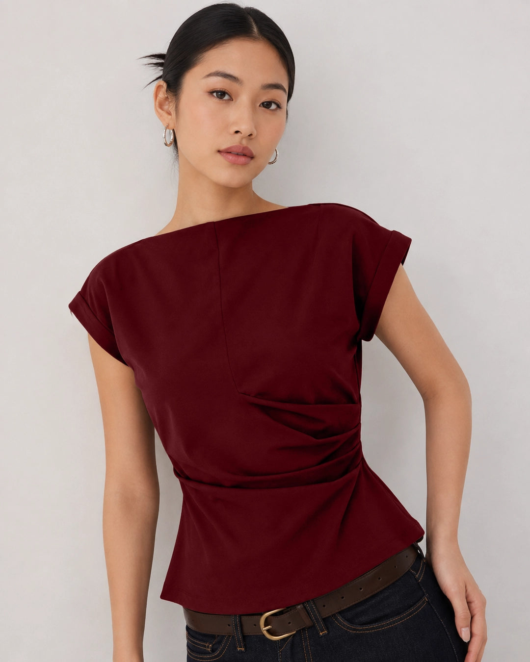 Asymmetric Wrap Waist Sleeveless Top in Merlot