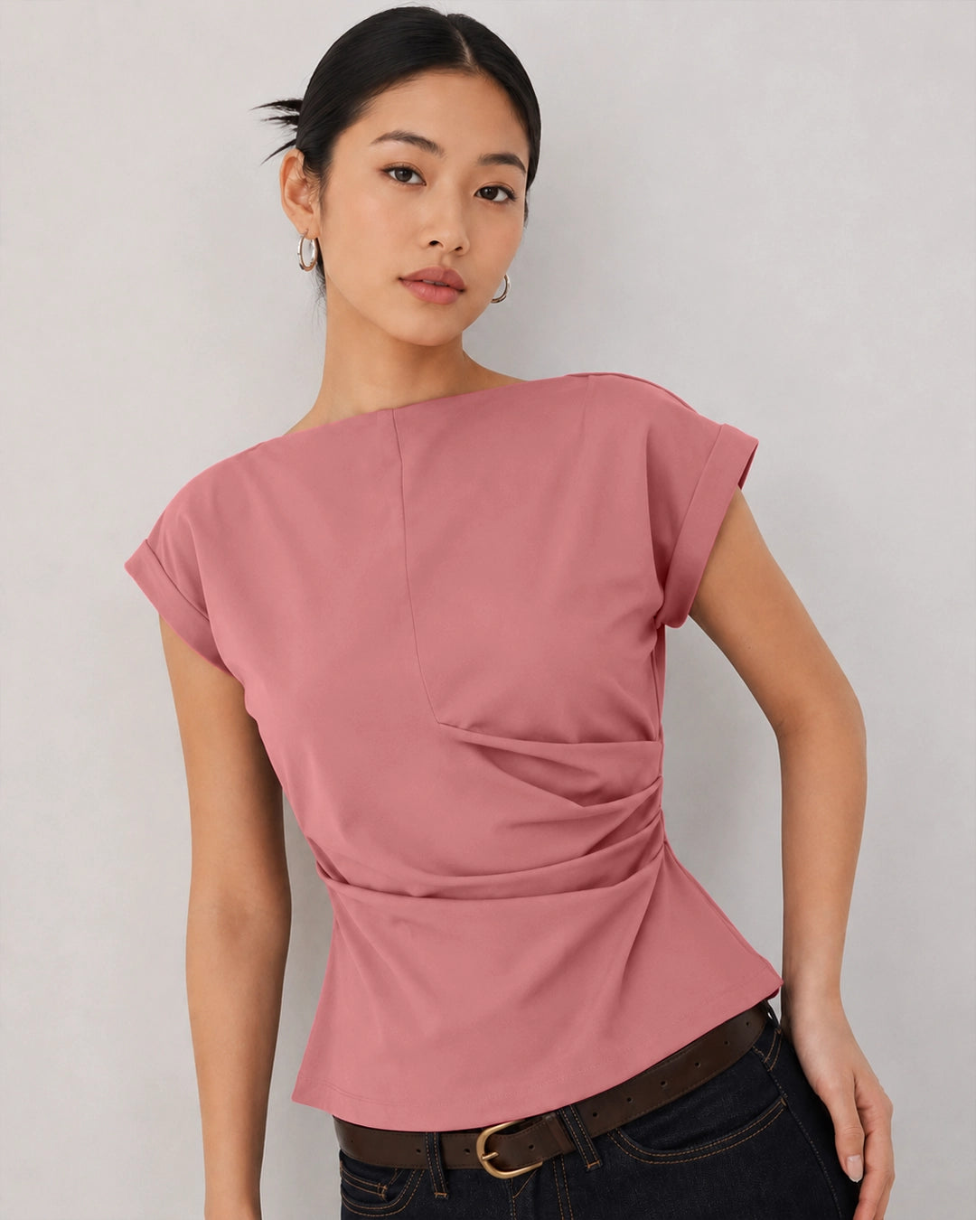 Asymmetric Wrap Waist Sleeveless Top in Blush Pink