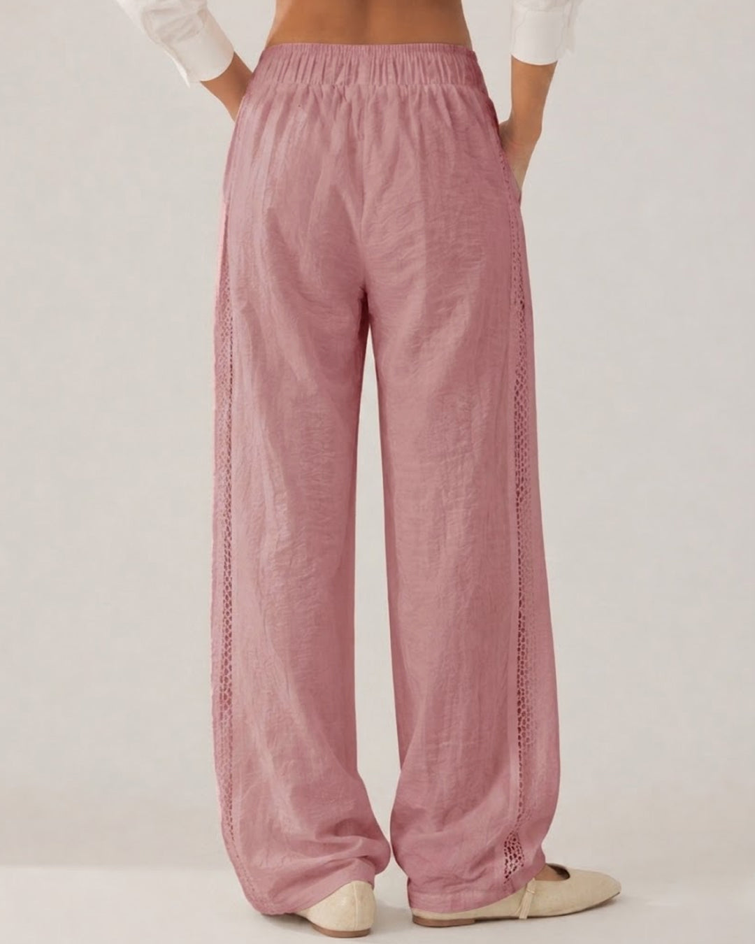 Relaxed Fit Lace Detail Wide Leg Pants in Dusty Pink