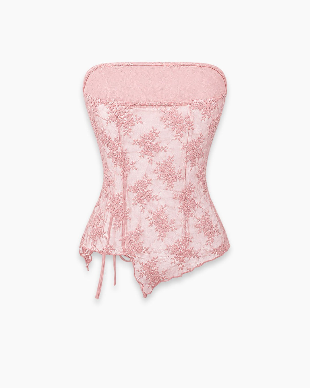 Mesh Asymmetrical Corset Top in Baby Pink