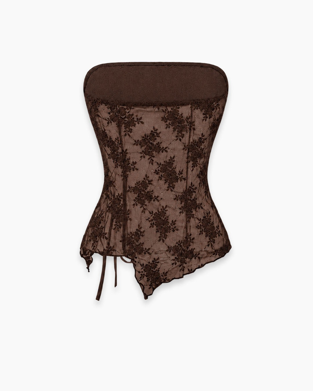 Mesh Asymmetrical Corset Top in Chocolate Brown