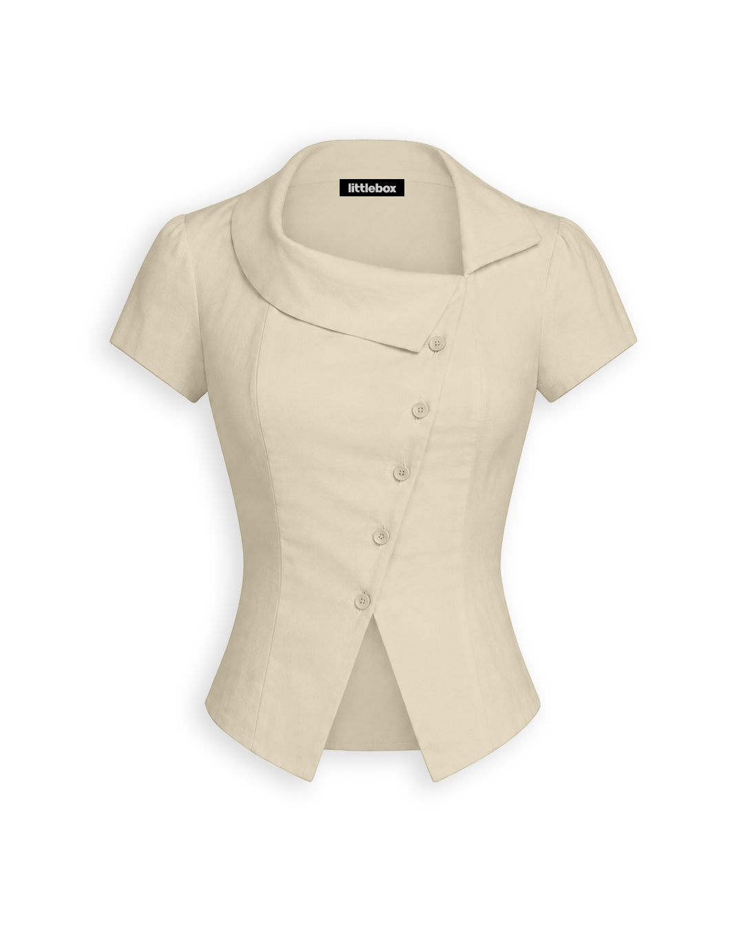 Asymmetric Button Front Short Sleeve Top in Cream