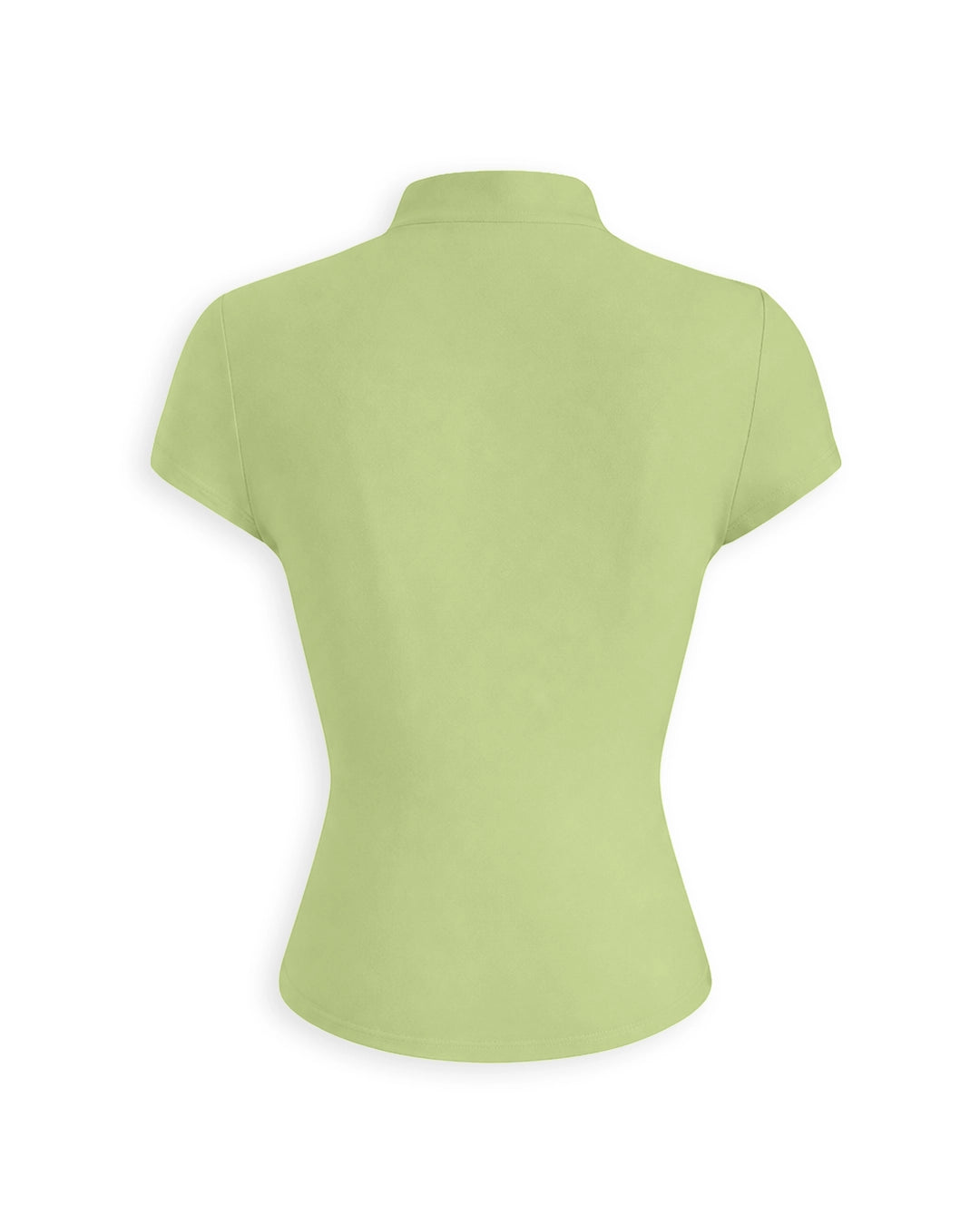 Mandarin Collar Keyhole Fitted Short Sleeve Top in Herbal Green