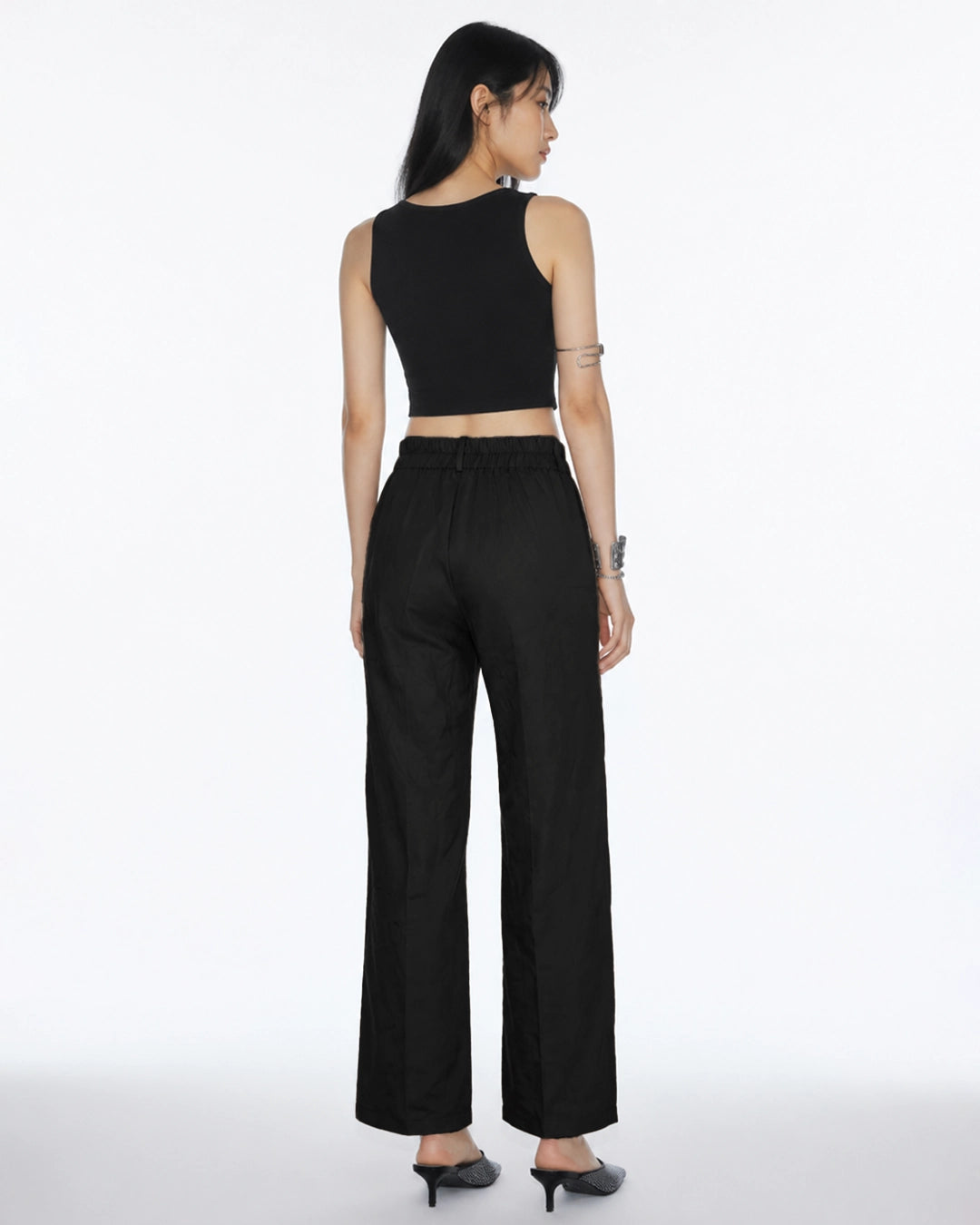High Rise Front Pleat Wide Leg Trousers in Classic Black
