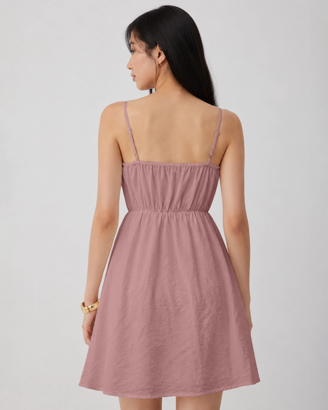 Ruffle Trim Square Neck Mini Dress in Dusty Pink