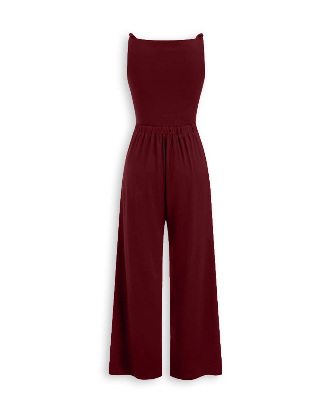 Ruched Waist Asymmetric Wide Leg Jumpsuit in Merlot