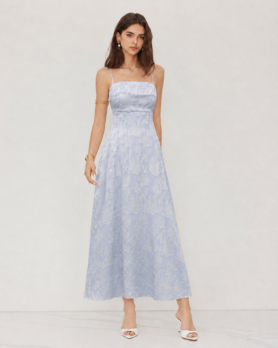 Floral Textured Cross Back Midi Dress in Lilac