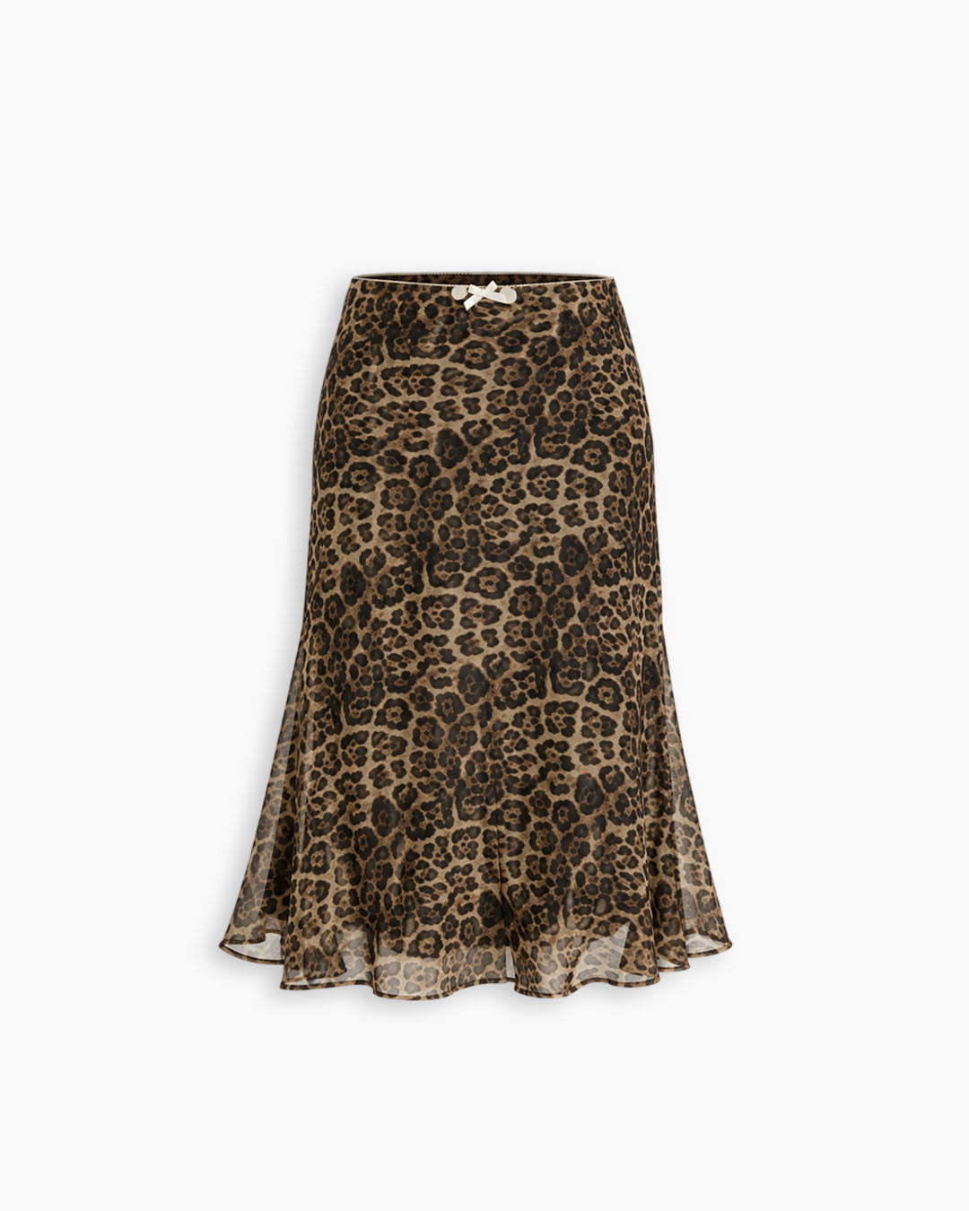 Mesh Low Rise Leopard Print Bowknot Mermaid Skirt in Cocoa Brown
