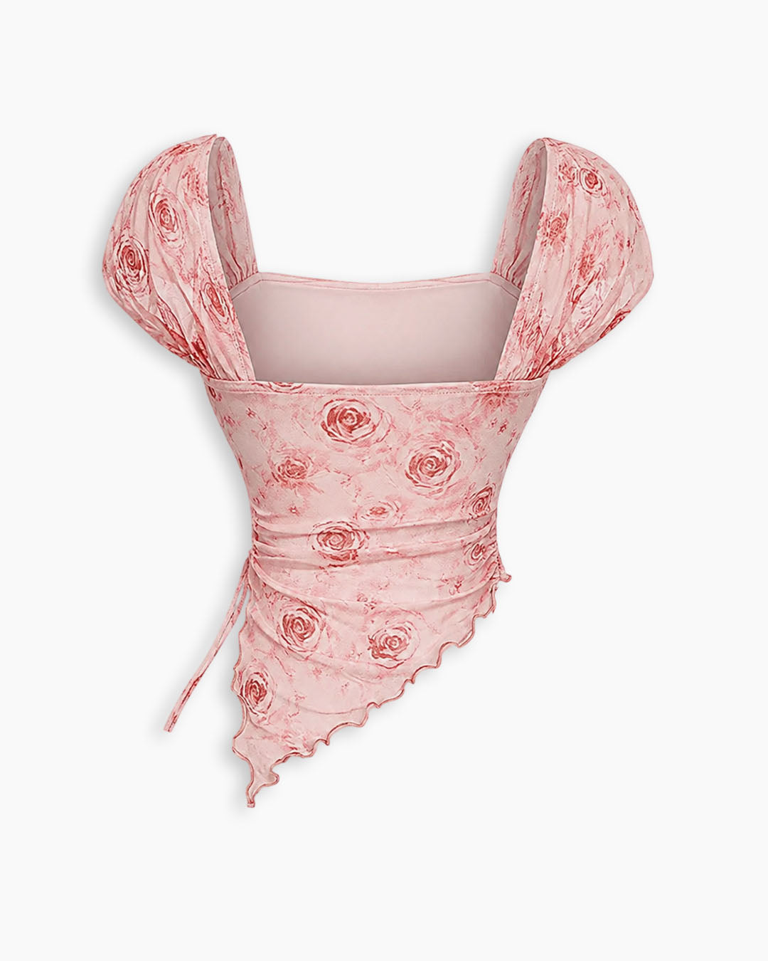 Tie Front Asymmetrical Hem Sleeveless Floral Top in Baby Pink